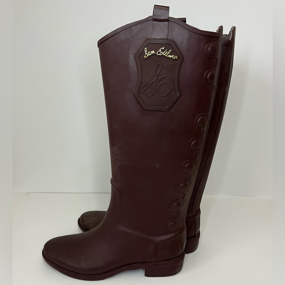 Sam Edelman Ximon Brown Rubber Boots High Equestrian Tall Rain Women’s Size 6M